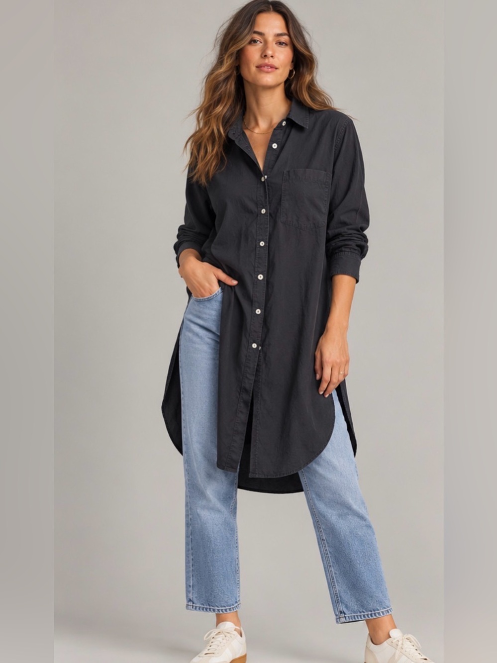 🤍 Maeve Longline Shirt Size 6 Button Front Side Slit Relaxed Fit 🤍